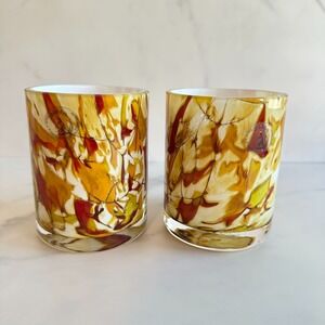 Zorza Made in Poland Blown Glass Confetti Cocktail Low-Ball Glasses Set of 2